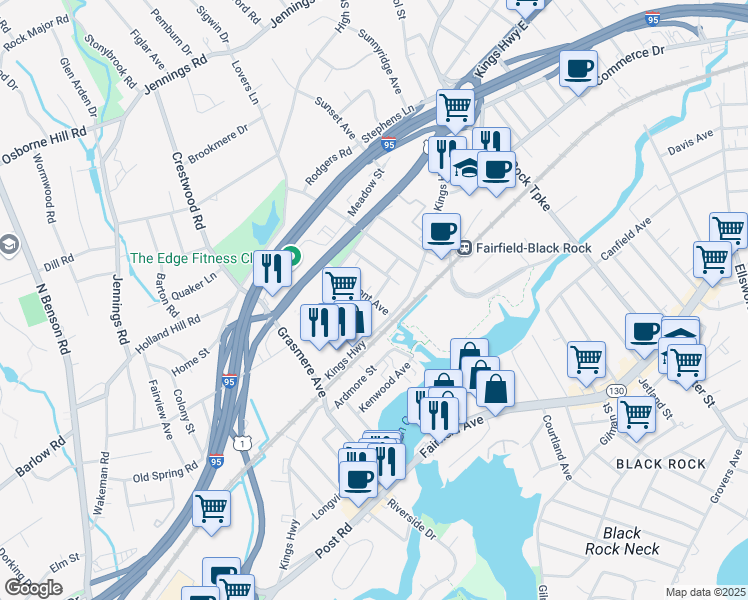 map of restaurants, bars, coffee shops, grocery stores, and more near 98 Maryland Street in Fairfield