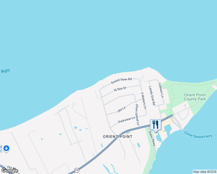 map of restaurants, bars, coffee shops, grocery stores, and more near 130 Sound View Road in Orient