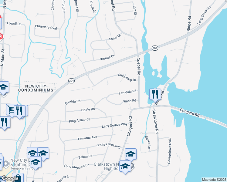 map of restaurants, bars, coffee shops, grocery stores, and more near 17 Ferndale Road in New City