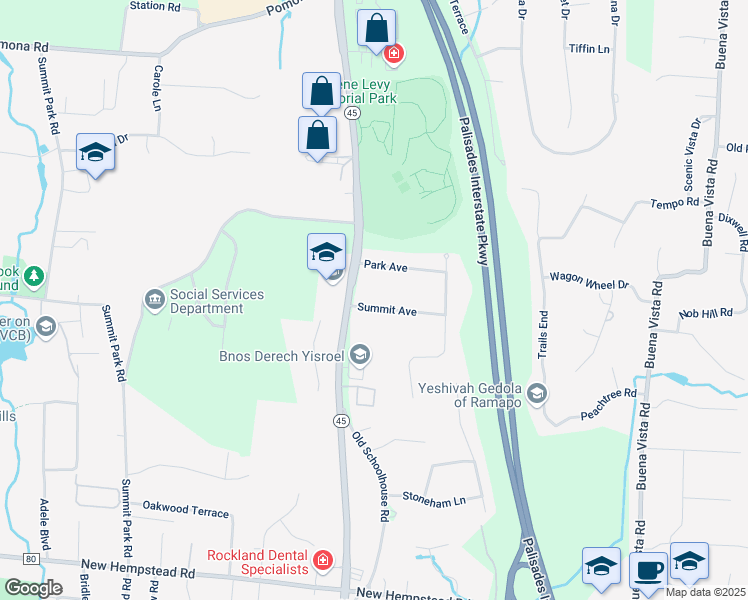 map of restaurants, bars, coffee shops, grocery stores, and more near 3 Summit Avenue in New City