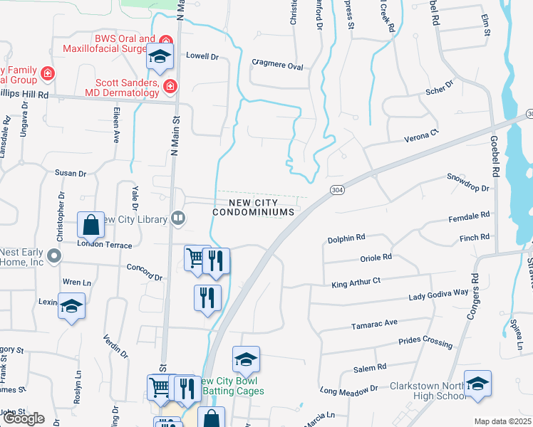 map of restaurants, bars, coffee shops, grocery stores, and more near 32A Heritage Drive in New City