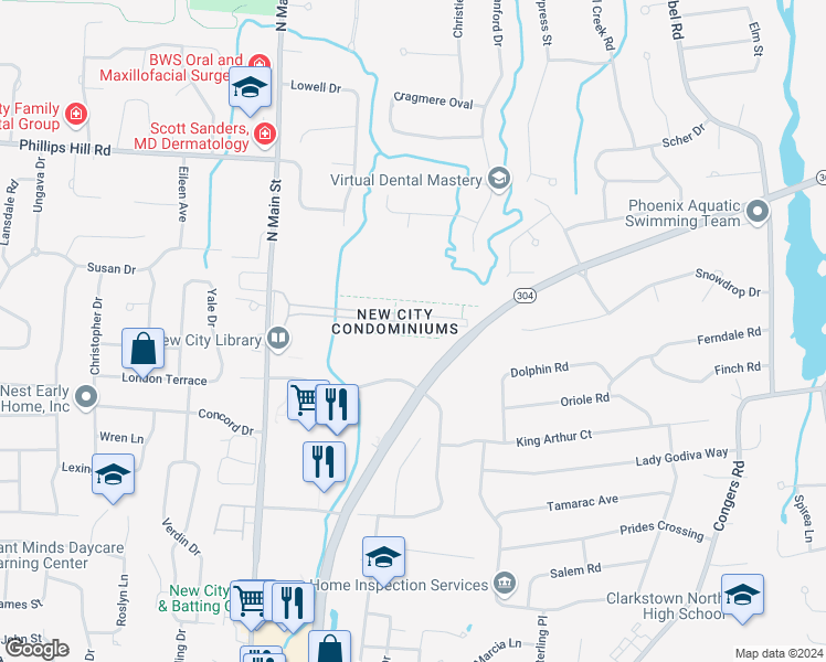 map of restaurants, bars, coffee shops, grocery stores, and more near 32A Heritage Drive in New City