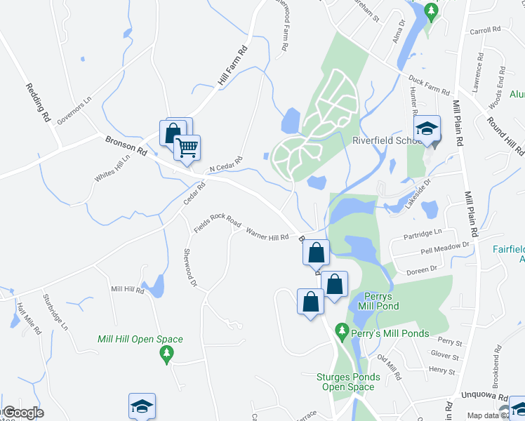 map of restaurants, bars, coffee shops, grocery stores, and more near 1573 Bronson Road in Fairfield