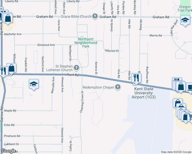 map of restaurants, bars, coffee shops, grocery stores, and more near 3574 Stillwood Boulevard in Stow