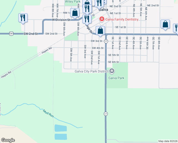 map of restaurants, bars, coffee shops, grocery stores, and more near 209 Southwest 7th Street in Galva