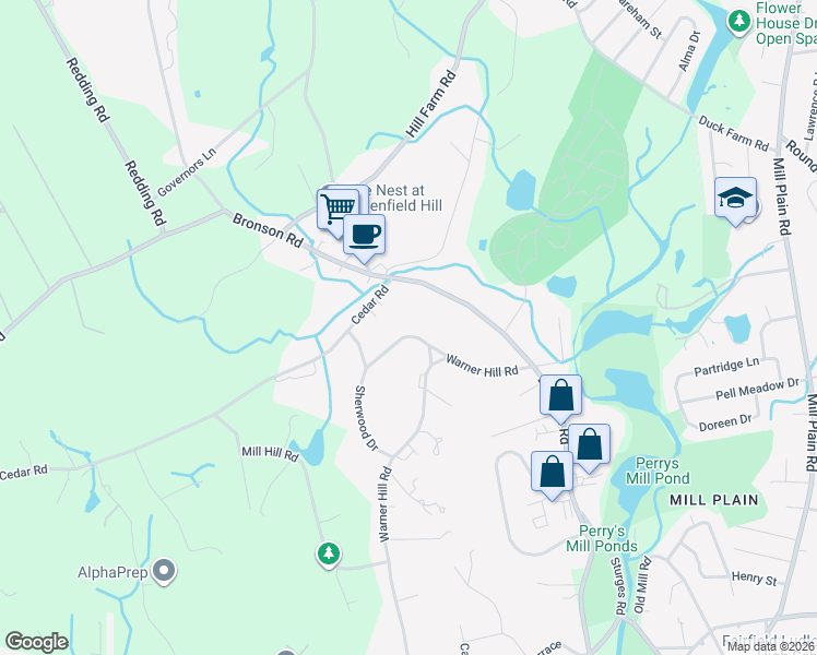 map of restaurants, bars, coffee shops, grocery stores, and more near 92 Fields Rock Road in Fairfield