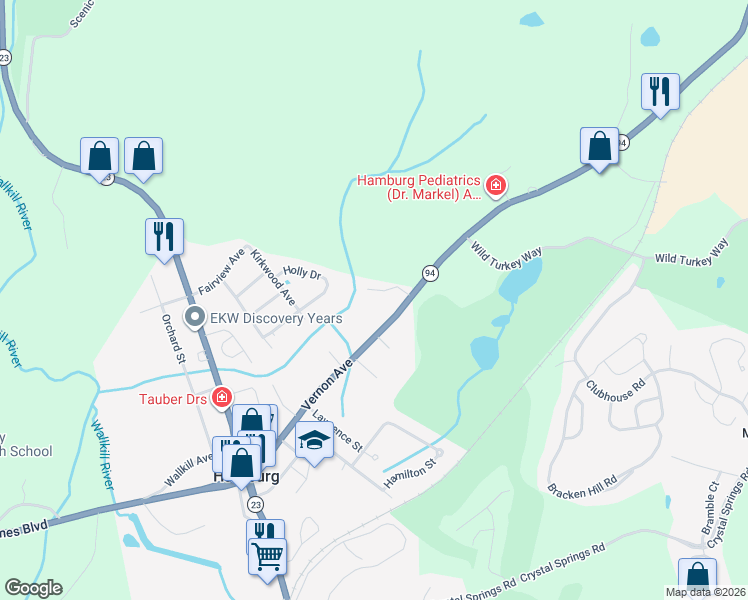map of restaurants, bars, coffee shops, grocery stores, and more near 89 Vernon Avenue in Hamburg