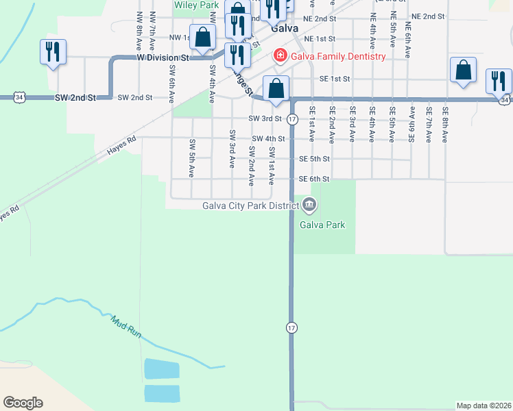 map of restaurants, bars, coffee shops, grocery stores, and more near 209 Southwest 7th Street in Galva