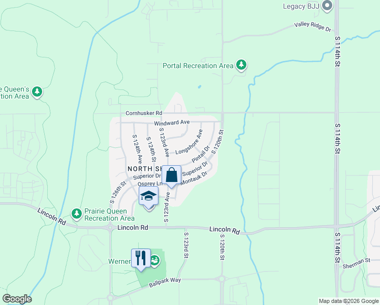 map of restaurants, bars, coffee shops, grocery stores, and more near 12211 Pintail Drive in Papillion