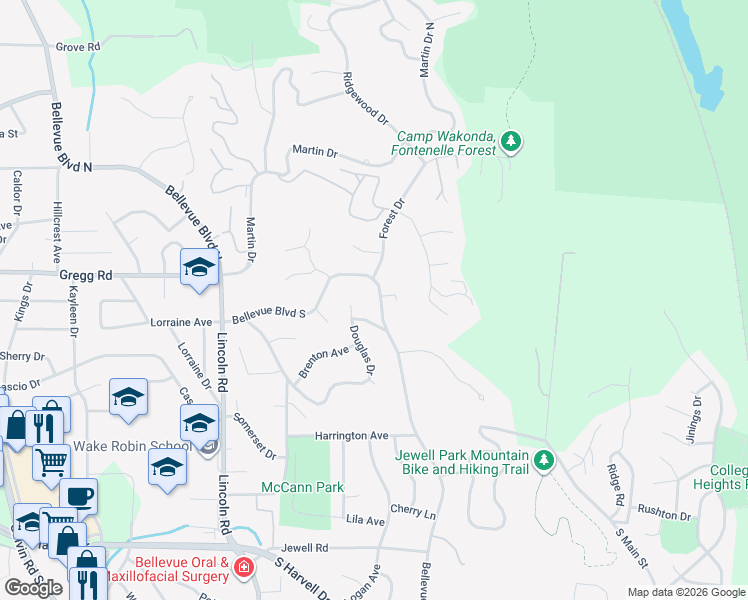 map of restaurants, bars, coffee shops, grocery stores, and more near 218 Bellevue Boulevard South in Bellevue