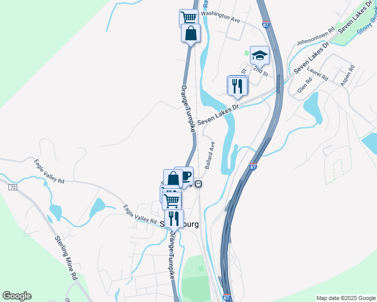 map of restaurants, bars, coffee shops, grocery stores, and more near 103 Orange Turnpike in Sloatsburg