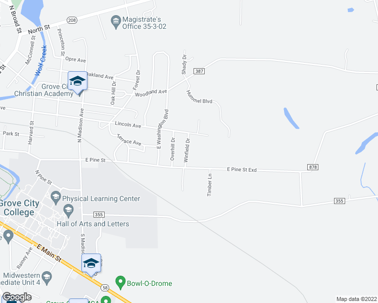 map of restaurants, bars, coffee shops, grocery stores, and more near 142 Winfield Drive in Grove City