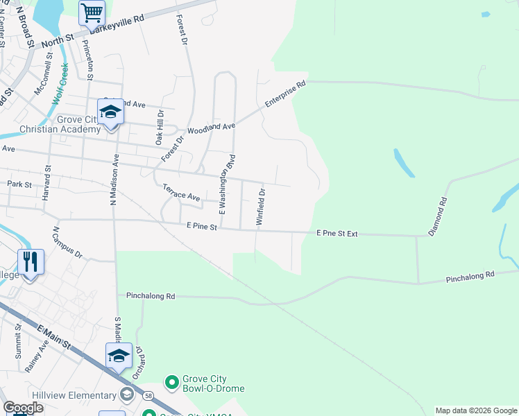 map of restaurants, bars, coffee shops, grocery stores, and more near 146 Winfield Drive in Grove City
