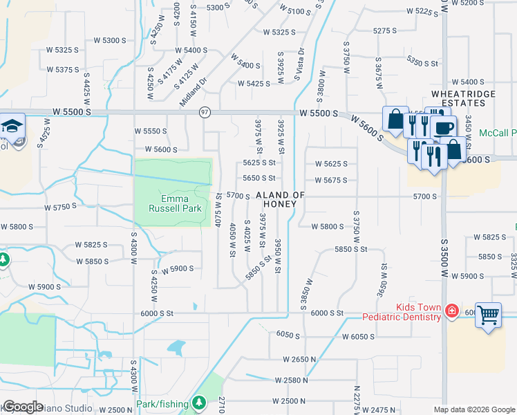 map of restaurants, bars, coffee shops, grocery stores, and more near 3976 West 5700 South in Roy