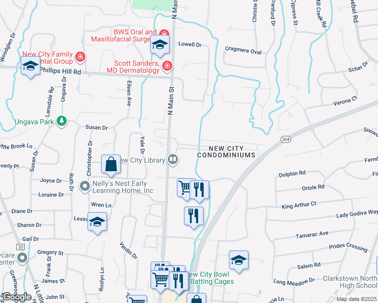 map of restaurants, bars, coffee shops, grocery stores, and more near 1 Heritage Drive in New City