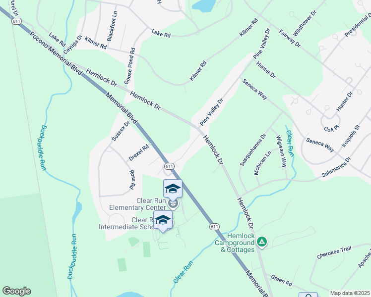map of restaurants, bars, coffee shops, grocery stores, and more near 371 Hemlock Dr in Tobyhanna