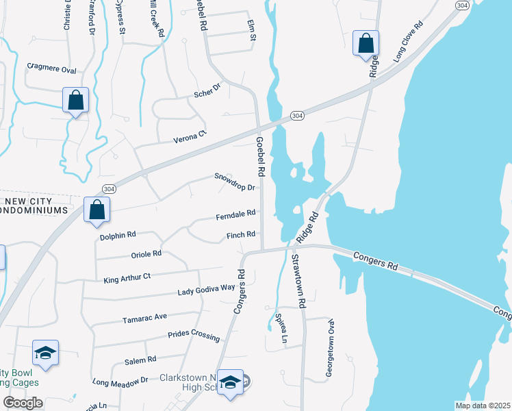 map of restaurants, bars, coffee shops, grocery stores, and more near 1 Snowdrop Drive in New City