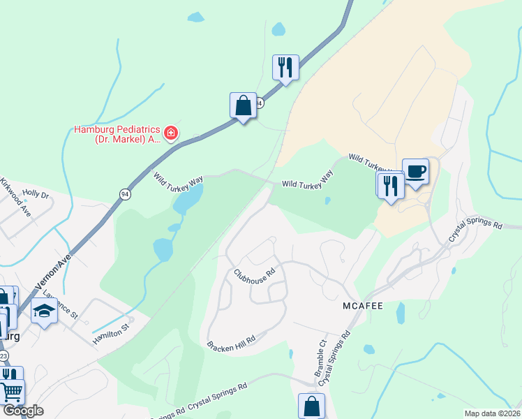 map of restaurants, bars, coffee shops, grocery stores, and more near 20 Clubhouse Road in Hamburg