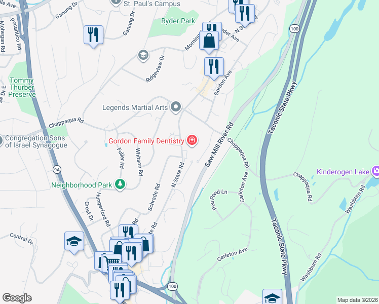 map of restaurants, bars, coffee shops, grocery stores, and more near 445 North State Road in Briarcliff Manor