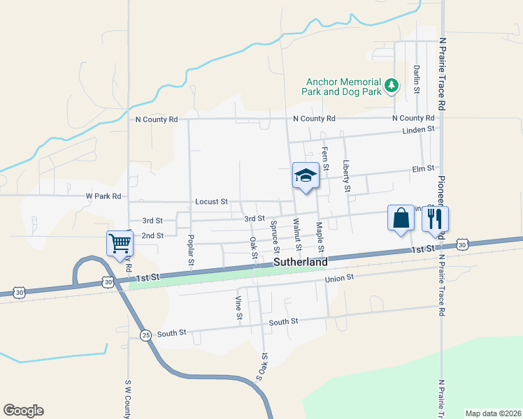 map of restaurants, bars, coffee shops, grocery stores, and more near 948-1022 Locust Street in Sutherland