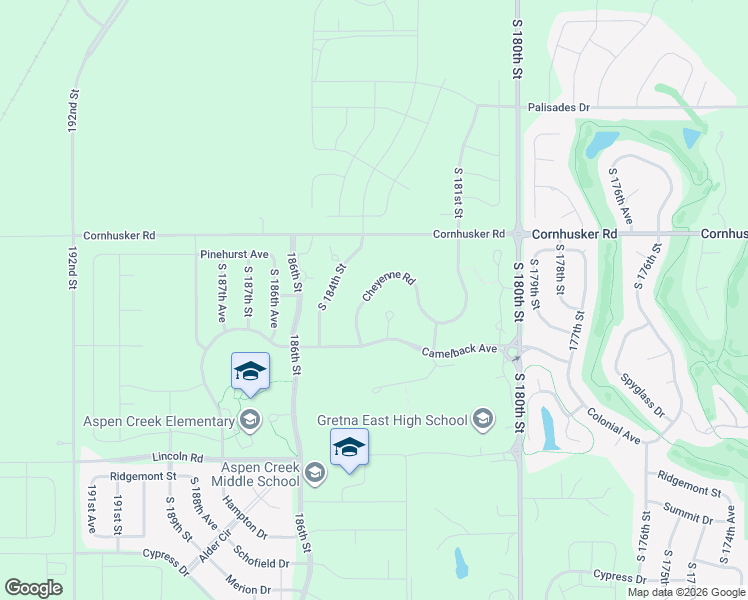 map of restaurants, bars, coffee shops, grocery stores, and more near 18305 Cheyenne Road in Omaha
