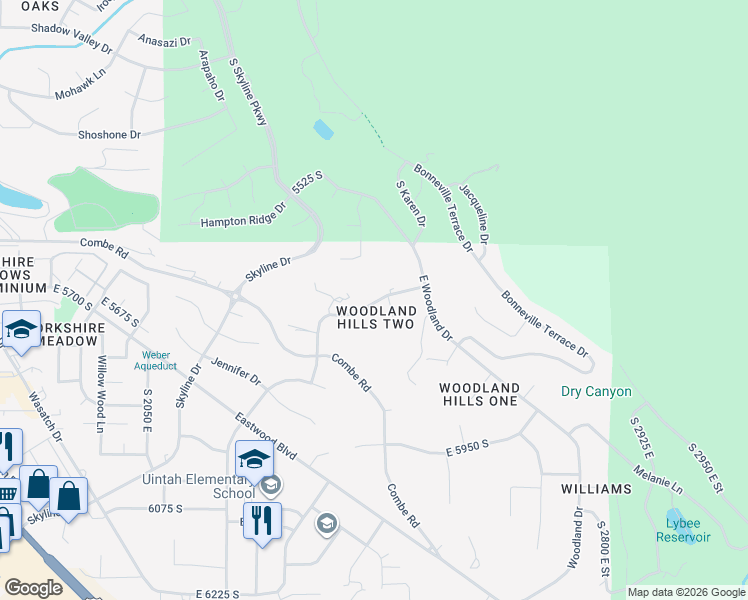 map of restaurants, bars, coffee shops, grocery stores, and more near 2372 East 5675 South in Ogden