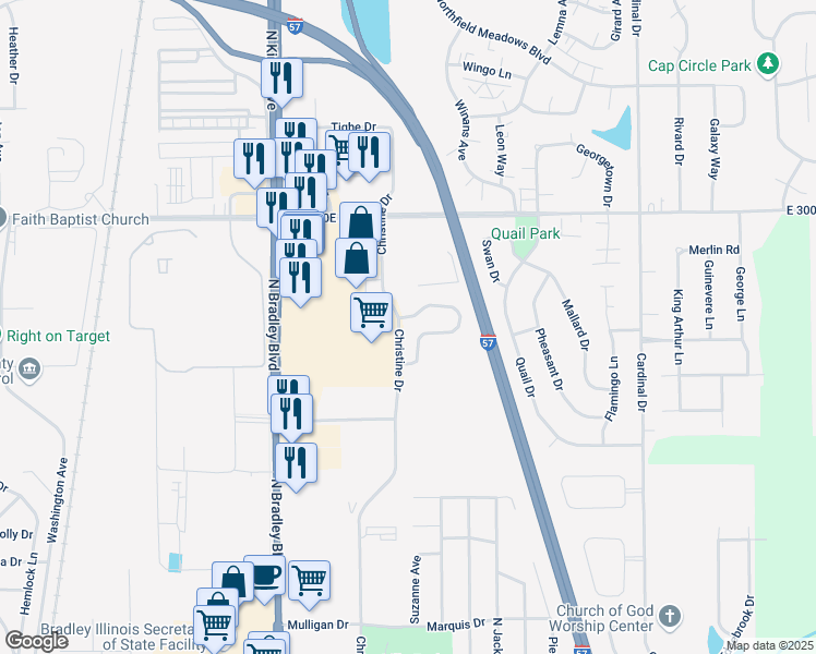 map of restaurants, bars, coffee shops, grocery stores, and more near 117 Uncle Leo Drive in Bradley
