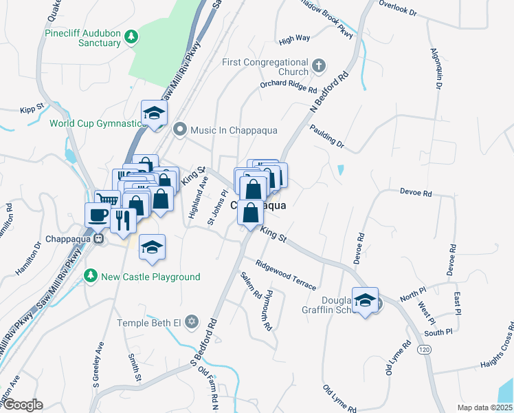 map of restaurants, bars, coffee shops, grocery stores, and more near 408 King Street in Chappaqua