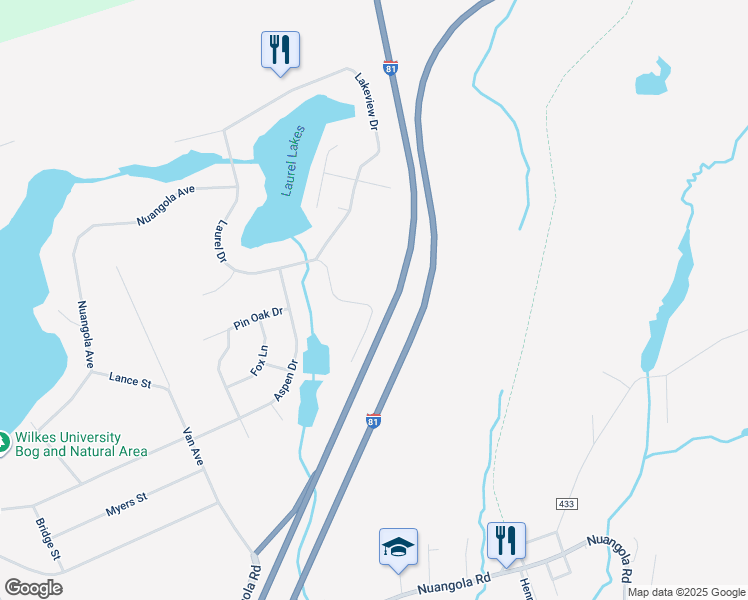map of restaurants, bars, coffee shops, grocery stores, and more near 1529 Laurel Lakes Drive in Mountain Top