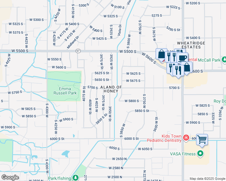map of restaurants, bars, coffee shops, grocery stores, and more near 3923 West 5700 South in Roy