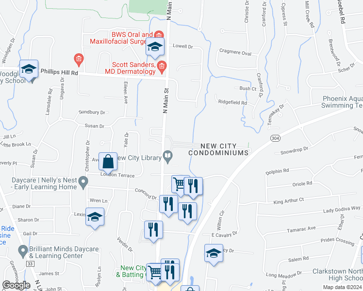 map of restaurants, bars, coffee shops, grocery stores, and more near 1 Heritage Drive in New City