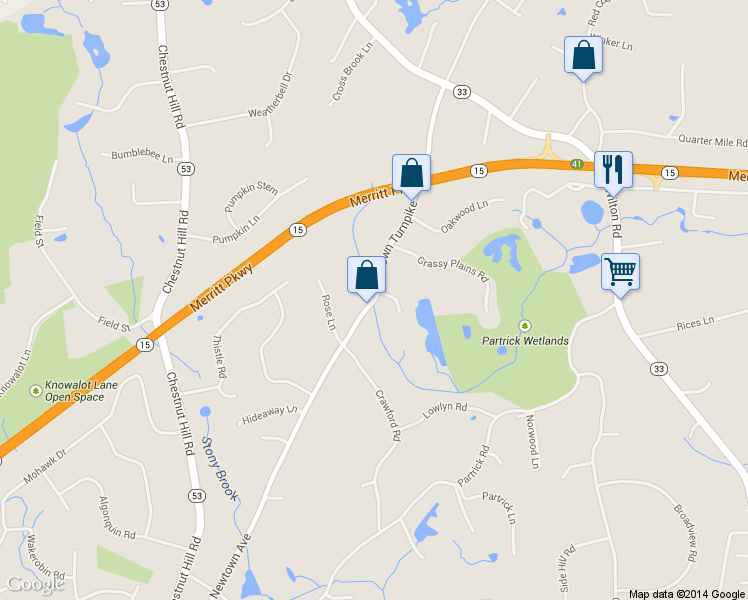 map of restaurants, bars, coffee shops, grocery stores, and more near 26 Newtown Turnpike in Westport