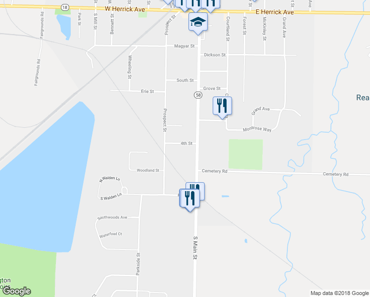 map of restaurants, bars, coffee shops, grocery stores, and more near 117 4th Street in Wellington