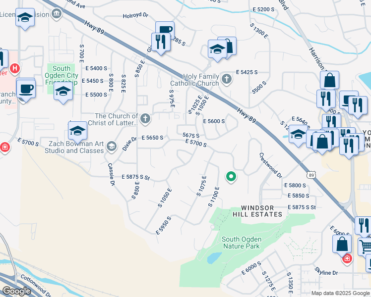 map of restaurants, bars, coffee shops, grocery stores, and more near 1014 East 5750 South in Ogden