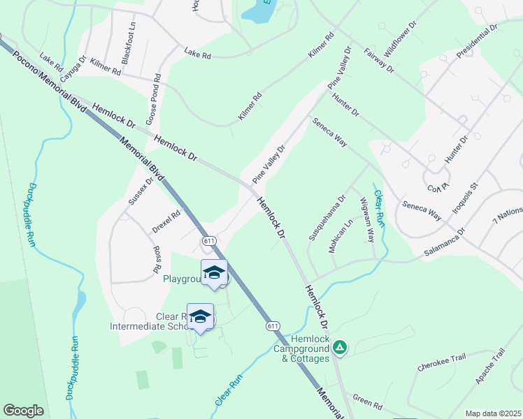 map of restaurants, bars, coffee shops, grocery stores, and more near 373A Hemlock Dr in Tobyhanna