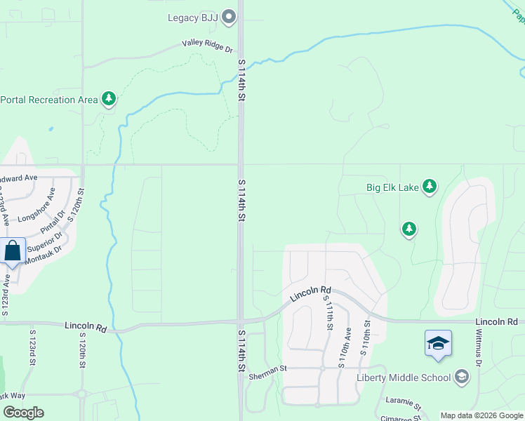 map of restaurants, bars, coffee shops, grocery stores, and more near 10186 South 114th Street in Papillion