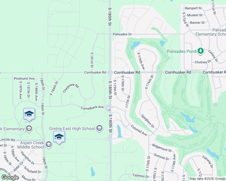 map of restaurants, bars, coffee shops, grocery stores, and more near 10016 South 179th Street in Omaha
