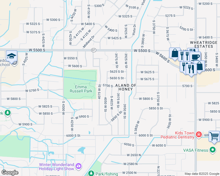 map of restaurants, bars, coffee shops, grocery stores, and more near 5703 South 4025 West in Roy