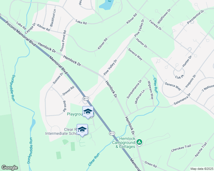 map of restaurants, bars, coffee shops, grocery stores, and more near 373A Hemlock Drive in Tobyhanna