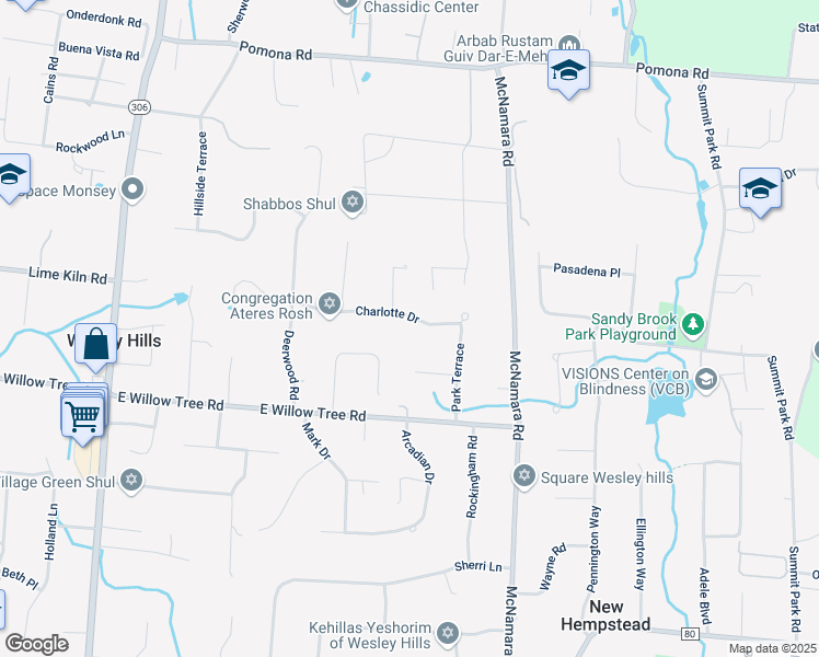map of restaurants, bars, coffee shops, grocery stores, and more near 30 Charlotte Drive in Spring Valley