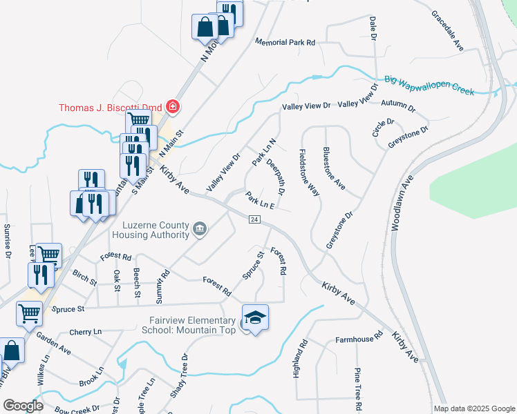 map of restaurants, bars, coffee shops, grocery stores, and more near 6 Park Lane East in Mountain Top