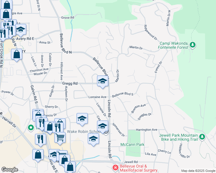 map of restaurants, bars, coffee shops, grocery stores, and more near in Bellevue