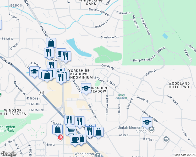 map of restaurants, bars, coffee shops, grocery stores, and more near 1882 Eastwood Boulevard in South Ogden