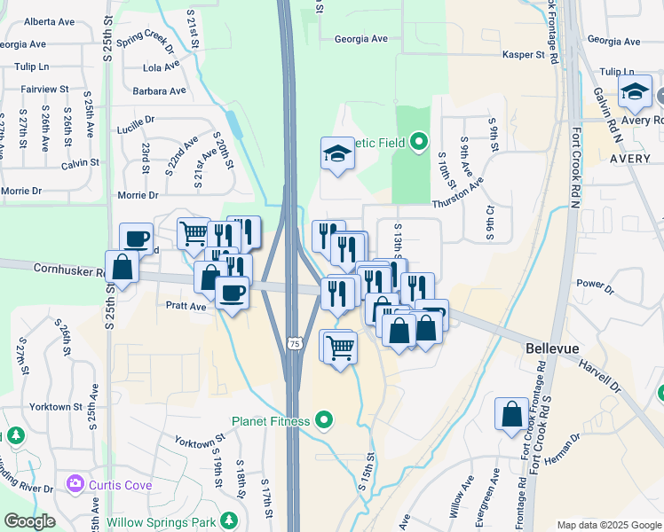 map of restaurants, bars, coffee shops, grocery stores, and more near 1511 Gregg Road in Bellevue