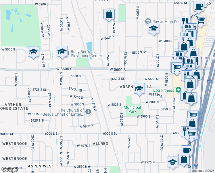 map of restaurants, bars, coffee shops, grocery stores, and more near 5718 South 2400 West in Roy