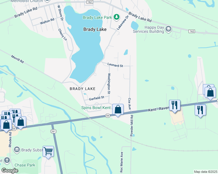 map of restaurants, bars, coffee shops, grocery stores, and more near 6242 Lincoln Street in Ravenna