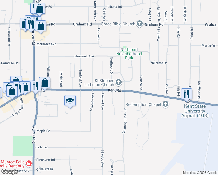 map of restaurants, bars, coffee shops, grocery stores, and more near 2194 North Santom Road in Stow