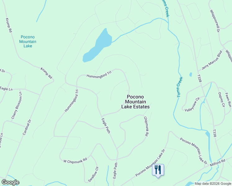 map of restaurants, bars, coffee shops, grocery stores, and more near 529 Hummingbird Court in Bushkill