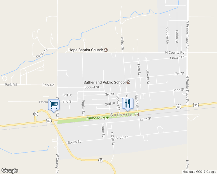 map of restaurants, bars, coffee shops, grocery stores, and more near 1022 Locust Street in Sutherland