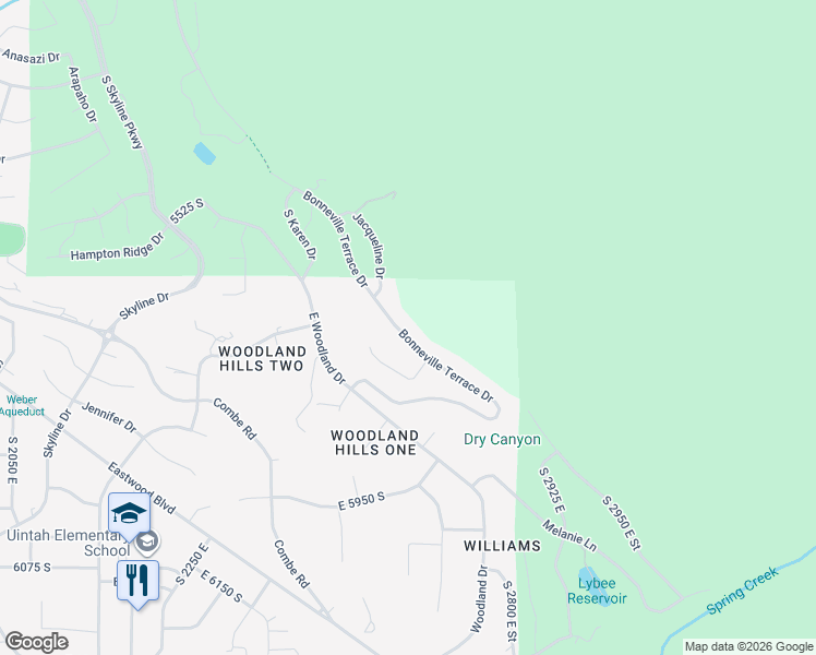 map of restaurants, bars, coffee shops, grocery stores, and more near 2616 Bonneville Terrace Drive in Ogden